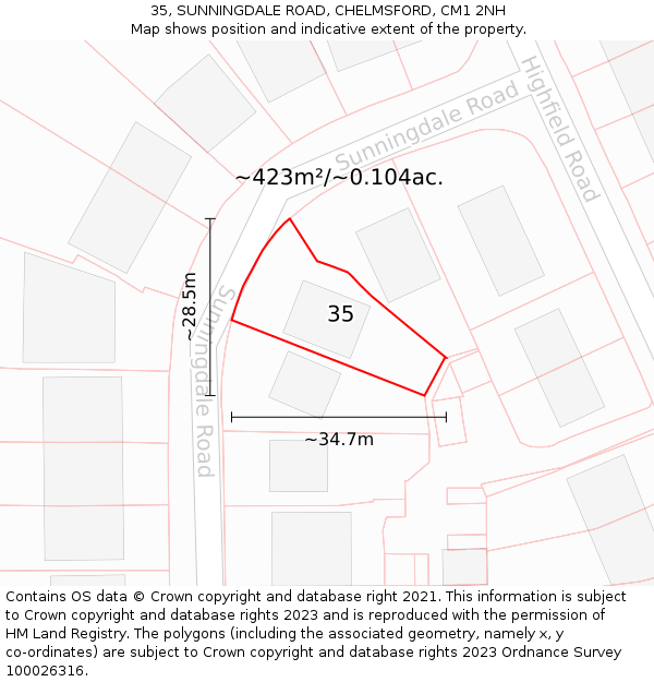 35, SUNNINGDALE ROAD, CHELMSFORD, CM1 2NH: Plot and title map