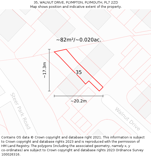 35, WALNUT DRIVE, PLYMPTON, PLYMOUTH, PL7 2ZD: Plot and title map