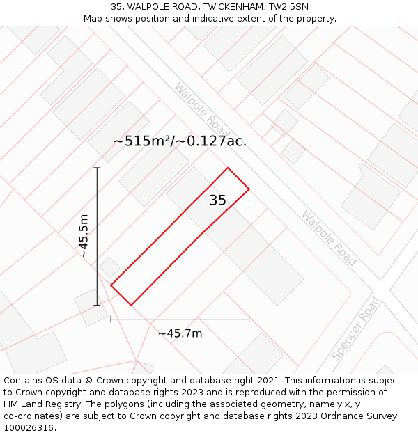 35, WALPOLE ROAD, TWICKENHAM, TW2 5SN: Plot and title map