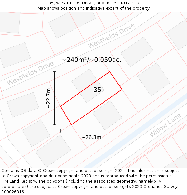 35, WESTFIELDS DRIVE, BEVERLEY, HU17 8ED: Plot and title map