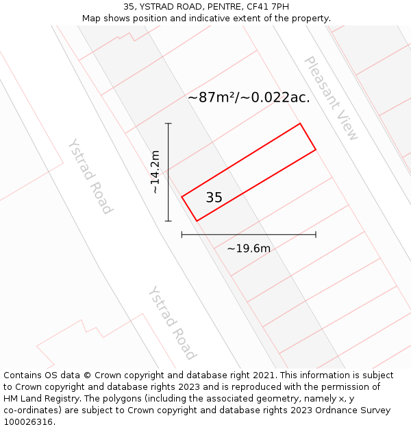 35, YSTRAD ROAD, PENTRE, CF41 7PH: Plot and title map