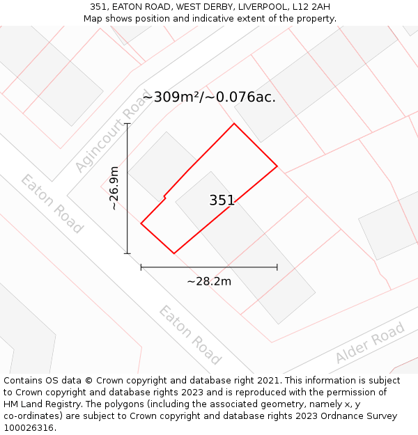 351, EATON ROAD, WEST DERBY, LIVERPOOL, L12 2AH: Plot and title map