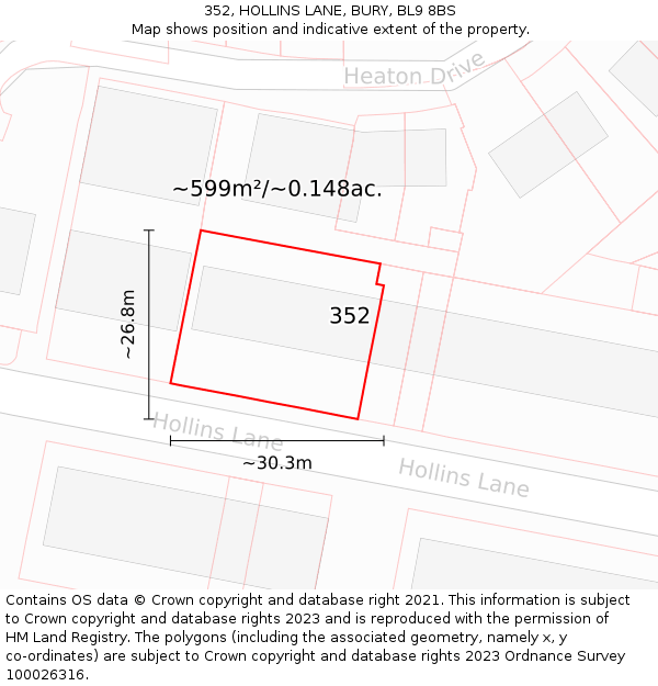 352, HOLLINS LANE, BURY, BL9 8BS: Plot and title map