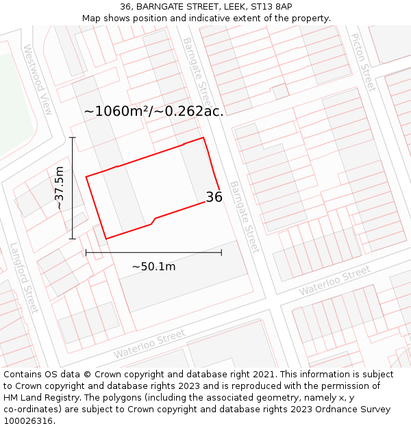 36, BARNGATE STREET, LEEK, ST13 8AP: Plot and title map