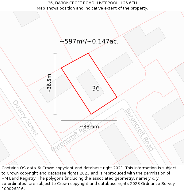 36, BARONCROFT ROAD, LIVERPOOL, L25 6EH: Plot and title map
