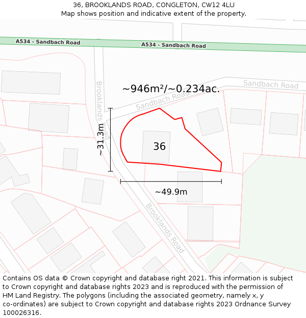 36, BROOKLANDS ROAD, CONGLETON, CW12 4LU: Plot and title map
