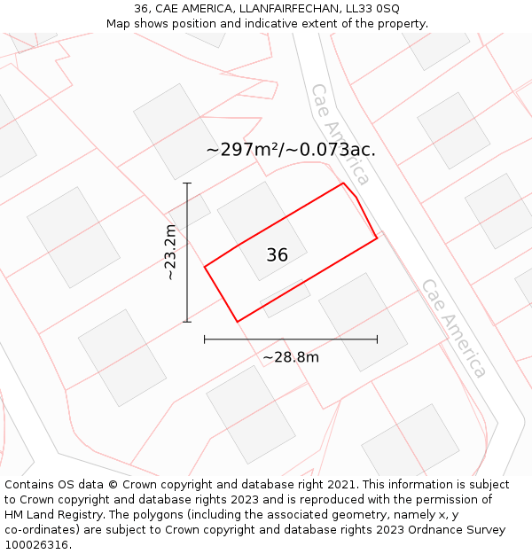 36, CAE AMERICA, LLANFAIRFECHAN, LL33 0SQ: Plot and title map