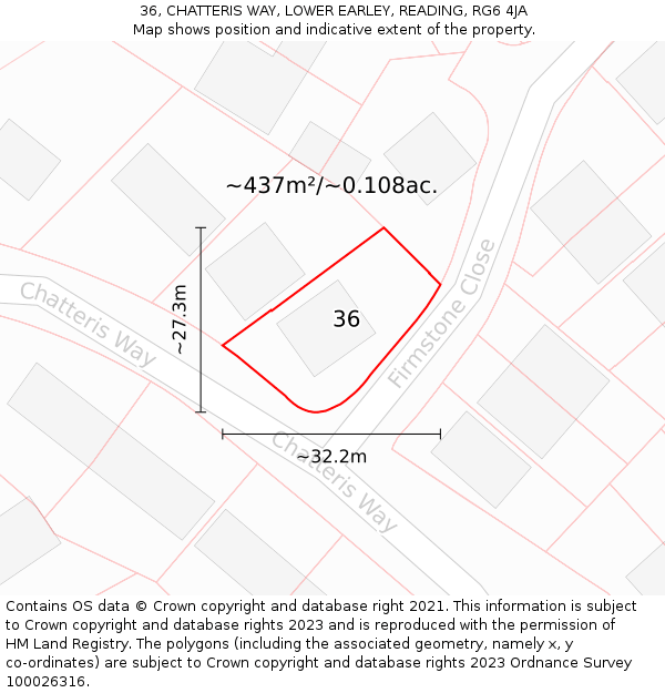 36, CHATTERIS WAY, LOWER EARLEY, READING, RG6 4JA: Plot and title map