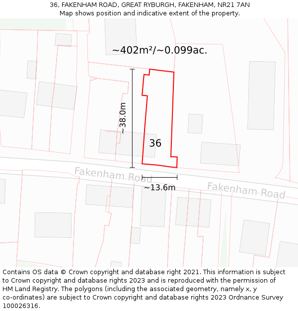 36, FAKENHAM ROAD, GREAT RYBURGH, FAKENHAM, NR21 7AN: Plot and title map