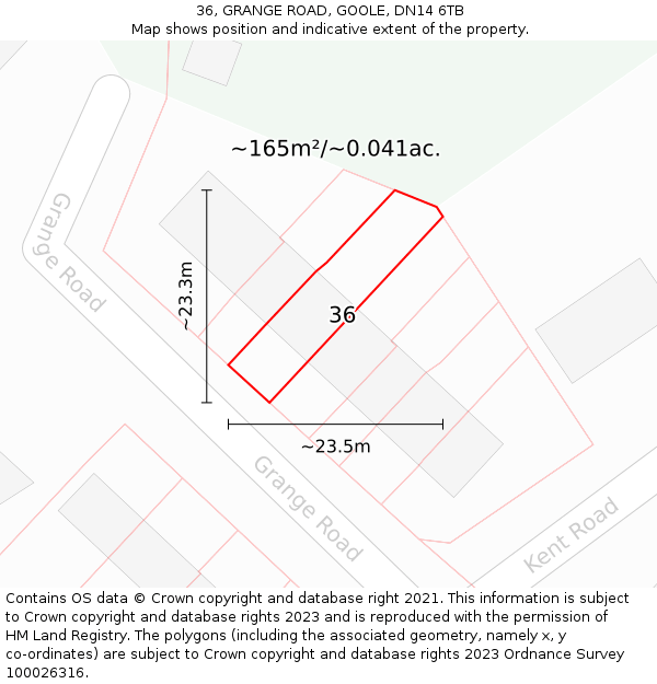 36, GRANGE ROAD, GOOLE, DN14 6TB: Plot and title map