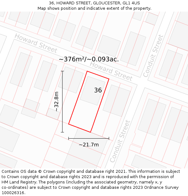 36, HOWARD STREET, GLOUCESTER, GL1 4US: Plot and title map