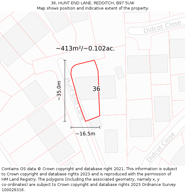 36, HUNT END LANE, REDDITCH, B97 5UW: Plot and title map