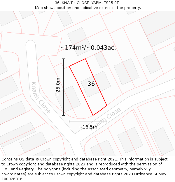 36, KNAITH CLOSE, YARM, TS15 9TL: Plot and title map