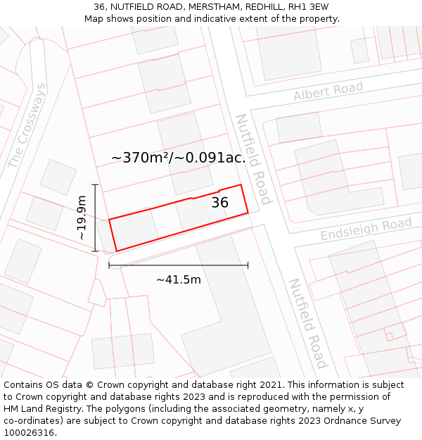 36, NUTFIELD ROAD, MERSTHAM, REDHILL, RH1 3EW: Plot and title map