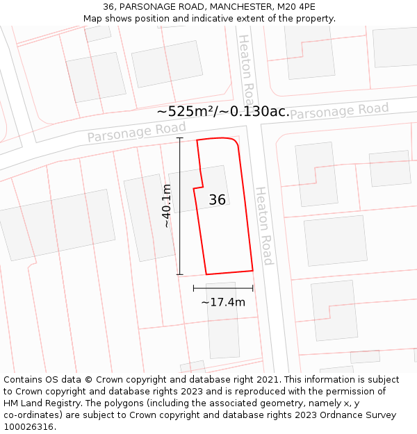 36, PARSONAGE ROAD, MANCHESTER, M20 4PE: Plot and title map