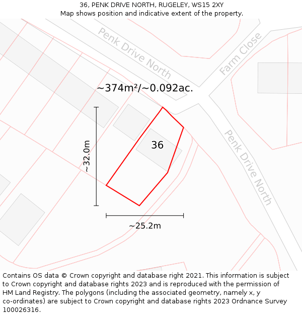 36, PENK DRIVE NORTH, RUGELEY, WS15 2XY: Plot and title map