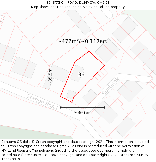 36, STATION ROAD, DUNMOW, CM6 1EJ: Plot and title map