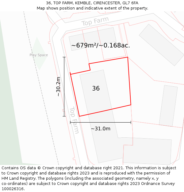 36, TOP FARM, KEMBLE, CIRENCESTER, GL7 6FA: Plot and title map