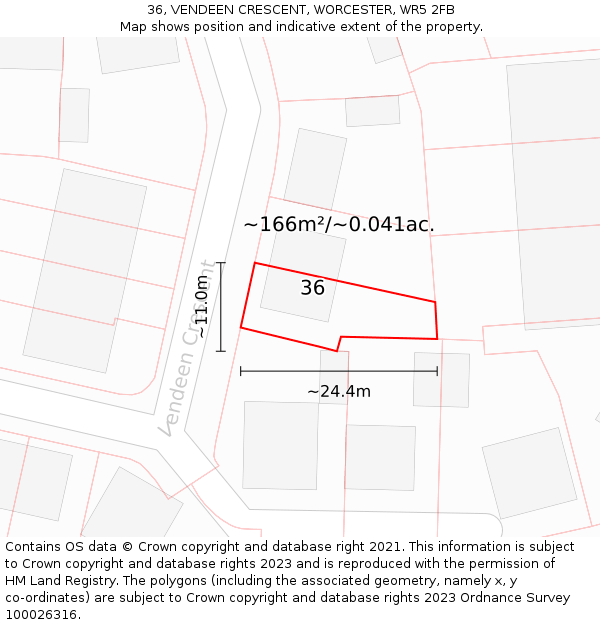 36, VENDEEN CRESCENT, WORCESTER, WR5 2FB: Plot and title map