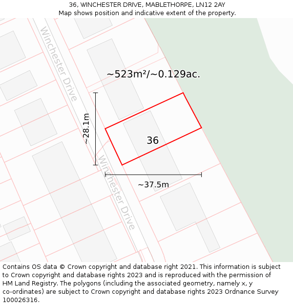 36, WINCHESTER DRIVE, MABLETHORPE, LN12 2AY: Plot and title map