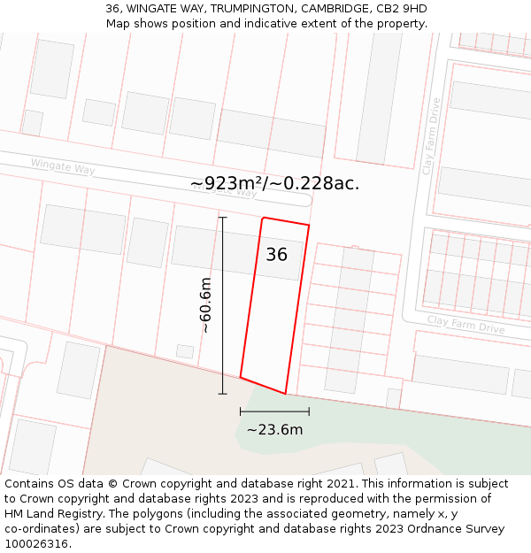36, WINGATE WAY, TRUMPINGTON, CAMBRIDGE, CB2 9HD: Plot and title map
