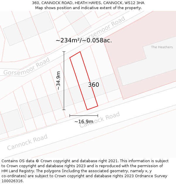 360, CANNOCK ROAD, HEATH HAYES, CANNOCK, WS12 3HA: Plot and title map