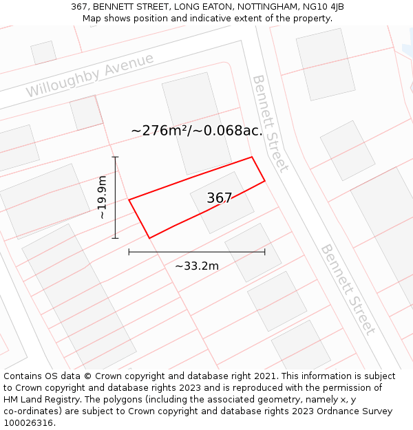 367, BENNETT STREET, LONG EATON, NOTTINGHAM, NG10 4JB: Plot and title map