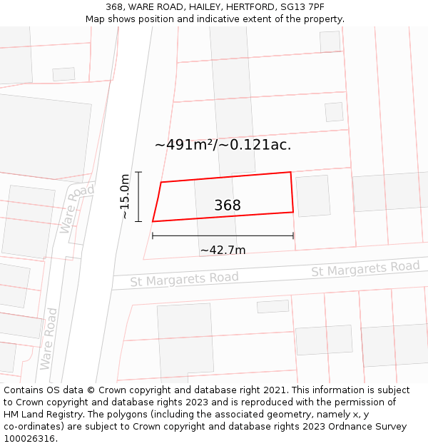 368, WARE ROAD, HAILEY, HERTFORD, SG13 7PF: Plot and title map