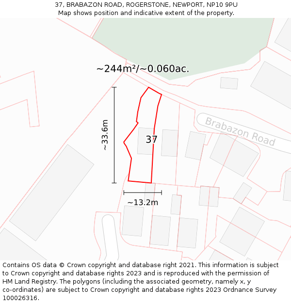37, BRABAZON ROAD, ROGERSTONE, NEWPORT, NP10 9PU: Plot and title map