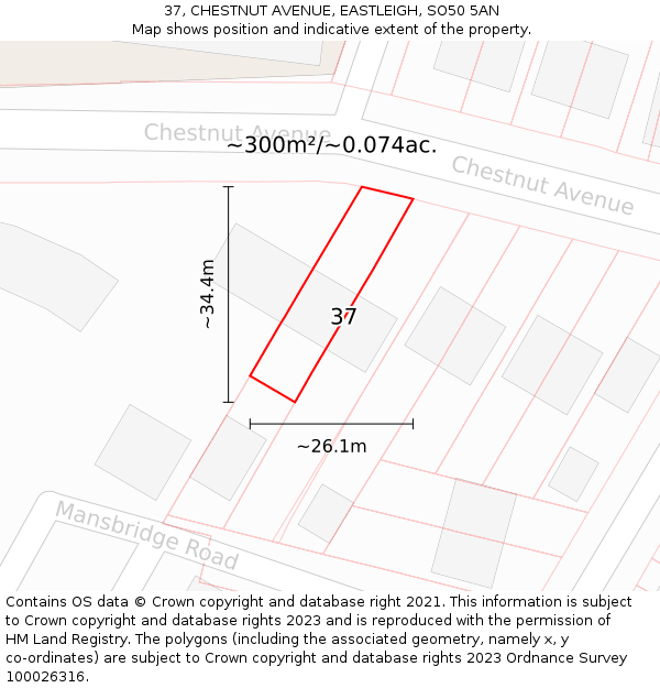 37, CHESTNUT AVENUE, EASTLEIGH, SO50 5AN: Plot and title map