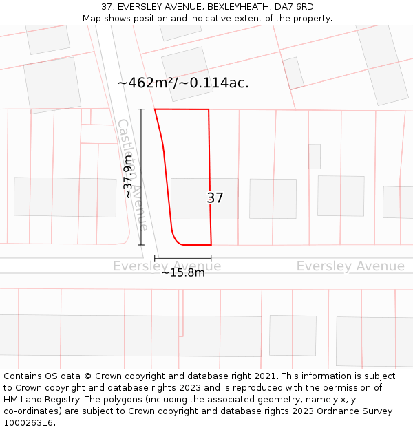 37, EVERSLEY AVENUE, BEXLEYHEATH, DA7 6RD: Plot and title map