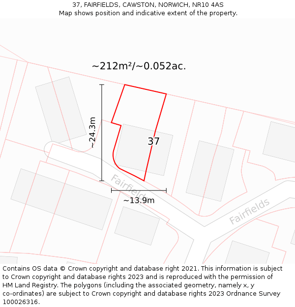 37, FAIRFIELDS, CAWSTON, NORWICH, NR10 4AS: Plot and title map