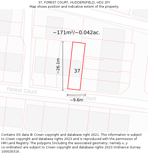 37, FOREST COURT, HUDDERSFIELD, HD2 2FY: Plot and title map