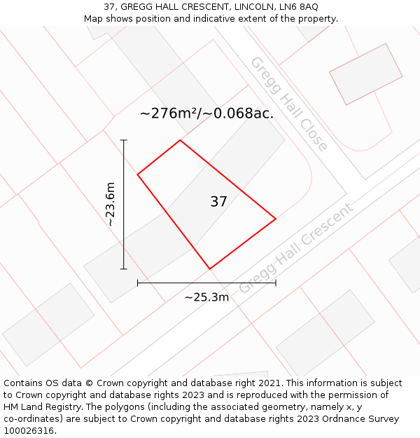 37, GREGG HALL CRESCENT, LINCOLN, LN6 8AQ: Plot and title map