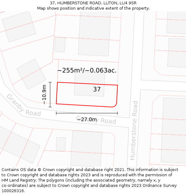 37, HUMBERSTONE ROAD, LUTON, LU4 9SR: Plot and title map