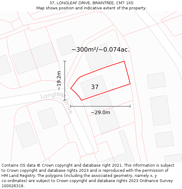 37, LONGLEAF DRIVE, BRAINTREE, CM7 1XS: Plot and title map