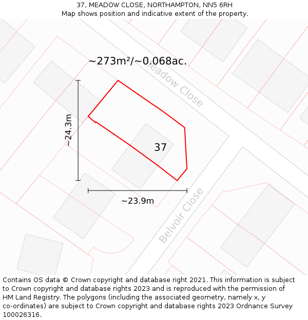 37, MEADOW CLOSE, NORTHAMPTON, NN5 6RH: Plot and title map