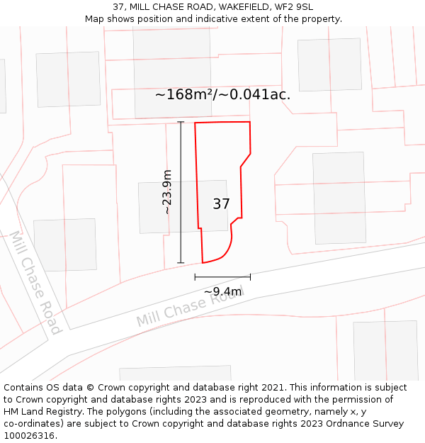 37, MILL CHASE ROAD, WAKEFIELD, WF2 9SL: Plot and title map