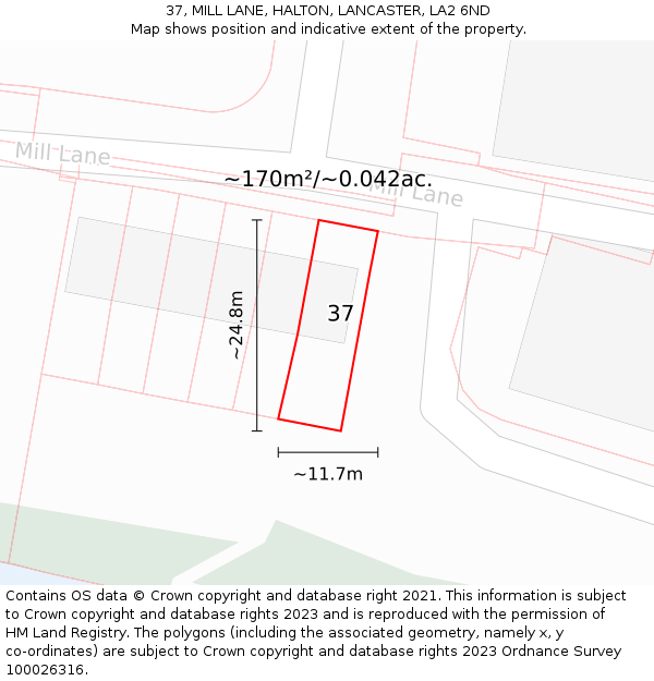 37, MILL LANE, HALTON, LANCASTER, LA2 6ND: Plot and title map