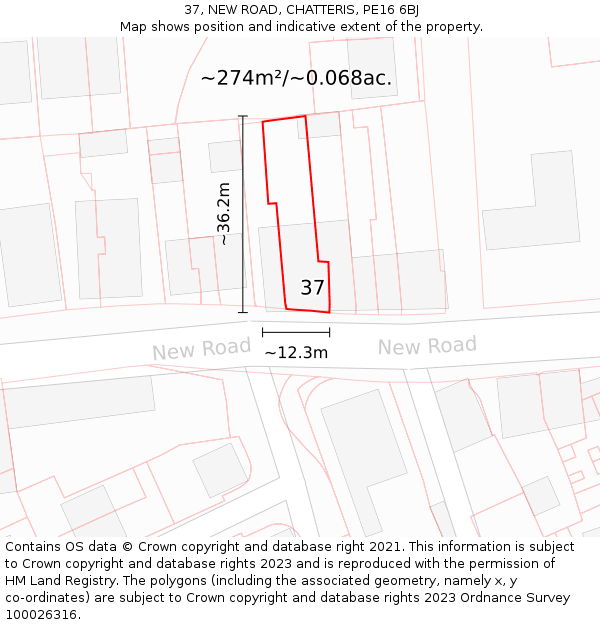 37, NEW ROAD, CHATTERIS, PE16 6BJ: Plot and title map