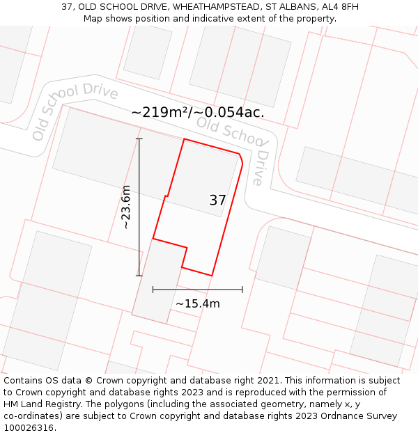 37, OLD SCHOOL DRIVE, WHEATHAMPSTEAD, ST ALBANS, AL4 8FH: Plot and title map