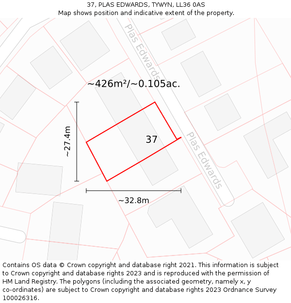 37, PLAS EDWARDS, TYWYN, LL36 0AS: Plot and title map