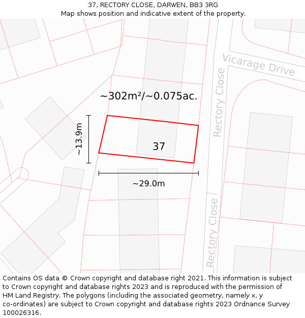 37, RECTORY CLOSE, DARWEN, BB3 3RG: Plot and title map