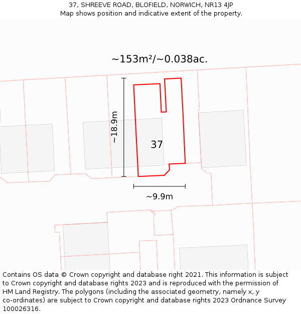 37, SHREEVE ROAD, BLOFIELD, NORWICH, NR13 4JP: Plot and title map