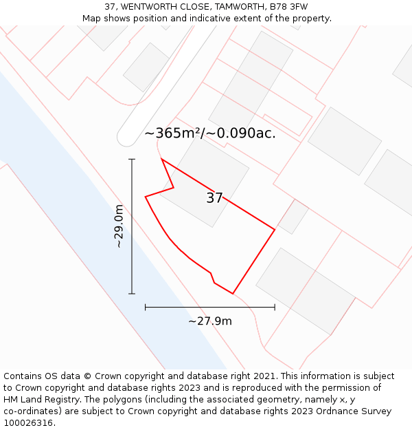37, WENTWORTH CLOSE, TAMWORTH, B78 3FW: Plot and title map