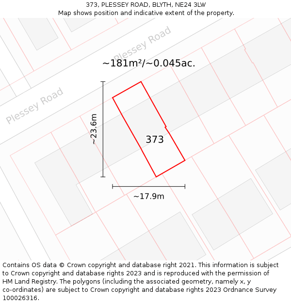 373, PLESSEY ROAD, BLYTH, NE24 3LW: Plot and title map