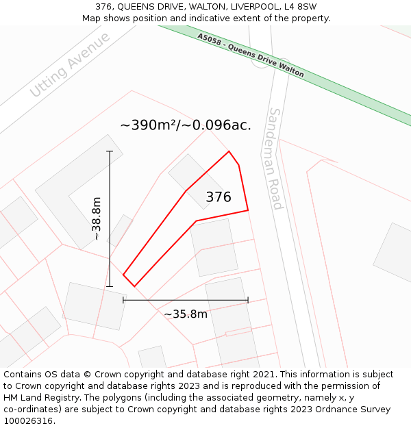 376, QUEENS DRIVE, WALTON, LIVERPOOL, L4 8SW: Plot and title map