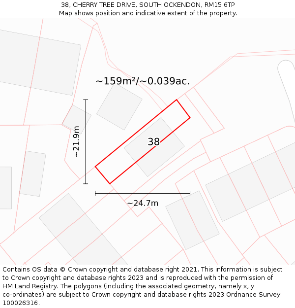 38, CHERRY TREE DRIVE, SOUTH OCKENDON, RM15 6TP: Plot and title map