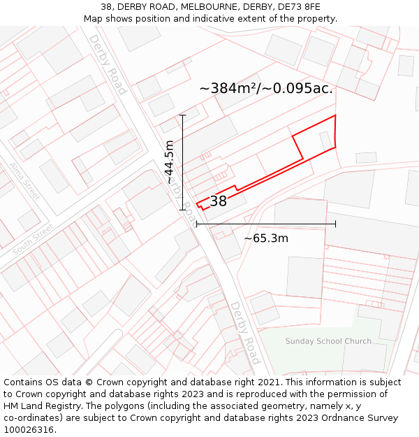 38, DERBY ROAD, MELBOURNE, DERBY, DE73 8FE: Plot and title map