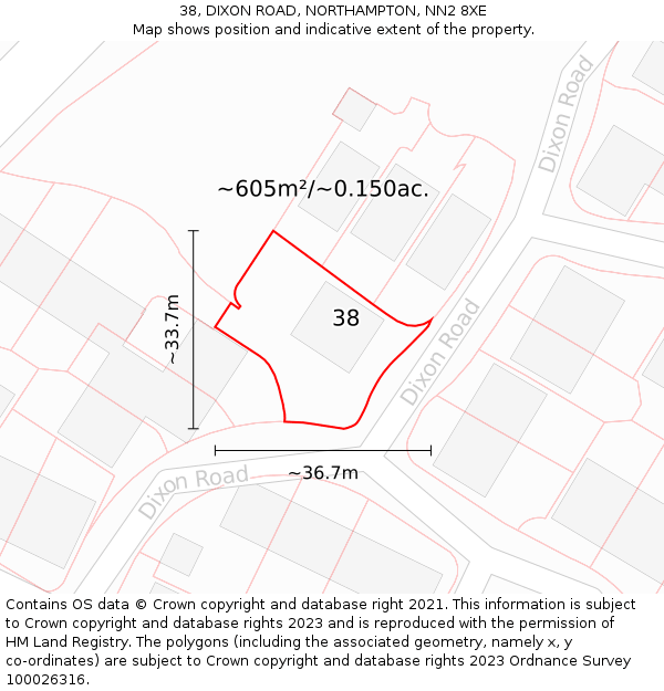 38, DIXON ROAD, NORTHAMPTON, NN2 8XE: Plot and title map